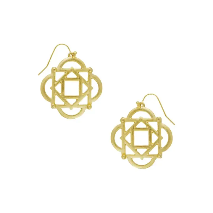 Susan Shaw 1414G Gold Curved Square Cut-Out Wire Earrings