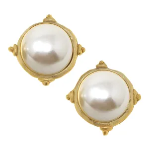 Susan Shaw Handcast Pearl Cab Post Earrings