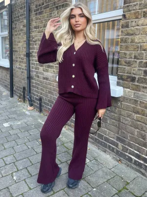 Susana burgundy button up ribbed set