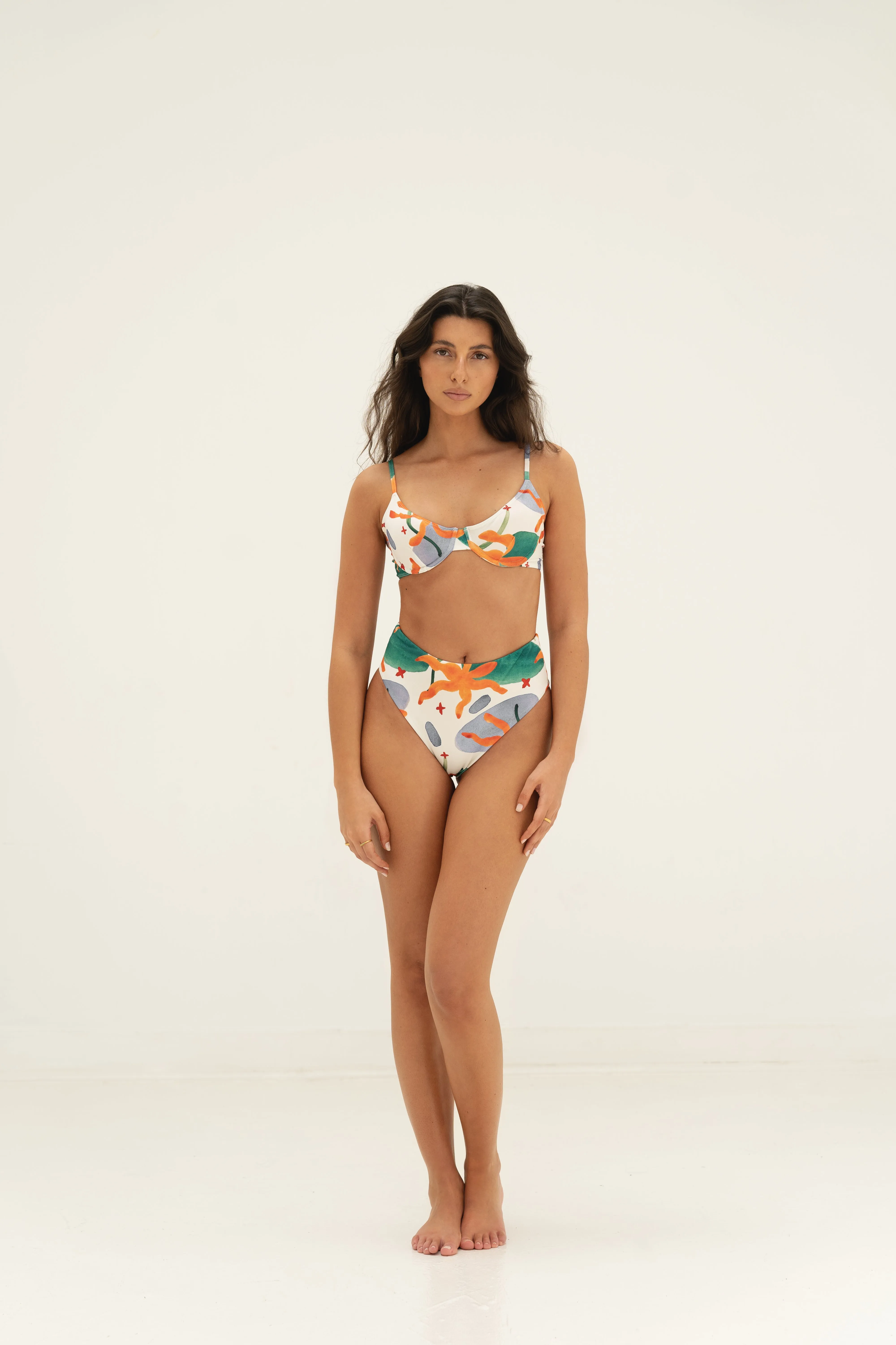 sustainable swimwear top eva abstract print