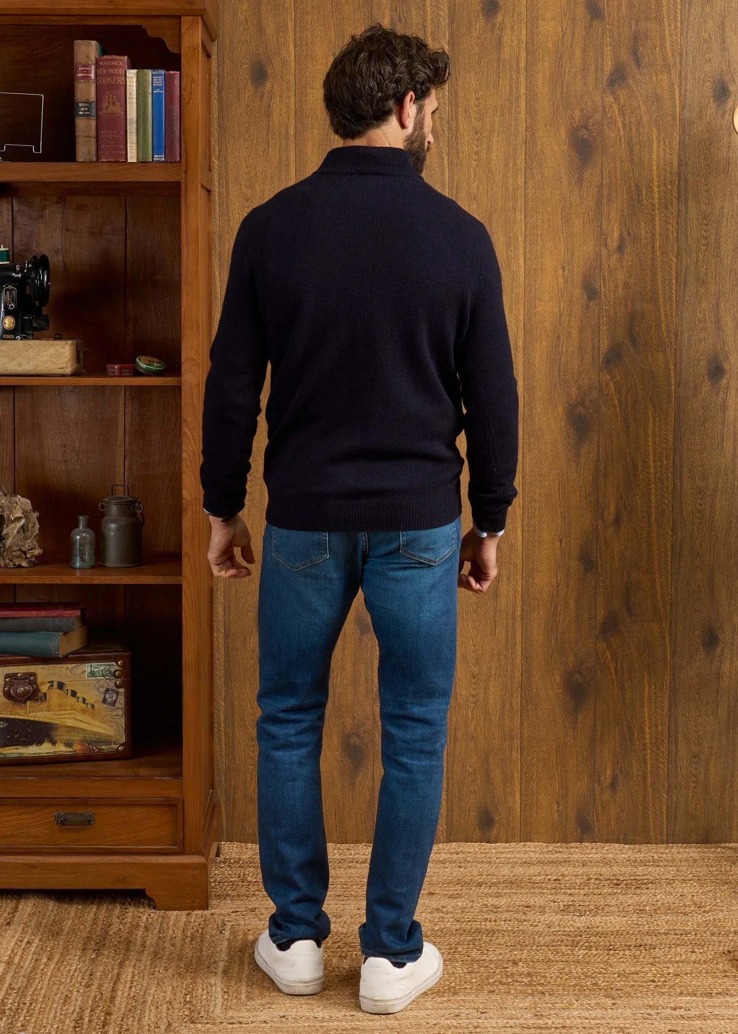 Sutherland Lambswool 1/4 Zip Jumper in Navy - Regular Fit