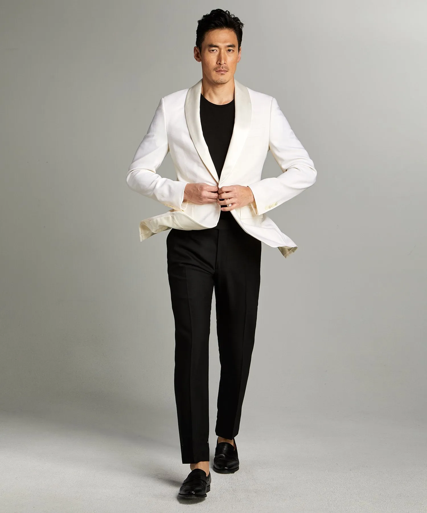 Sutton Shawl Collar Tuxedo Jacket in Ivory Italian Wool