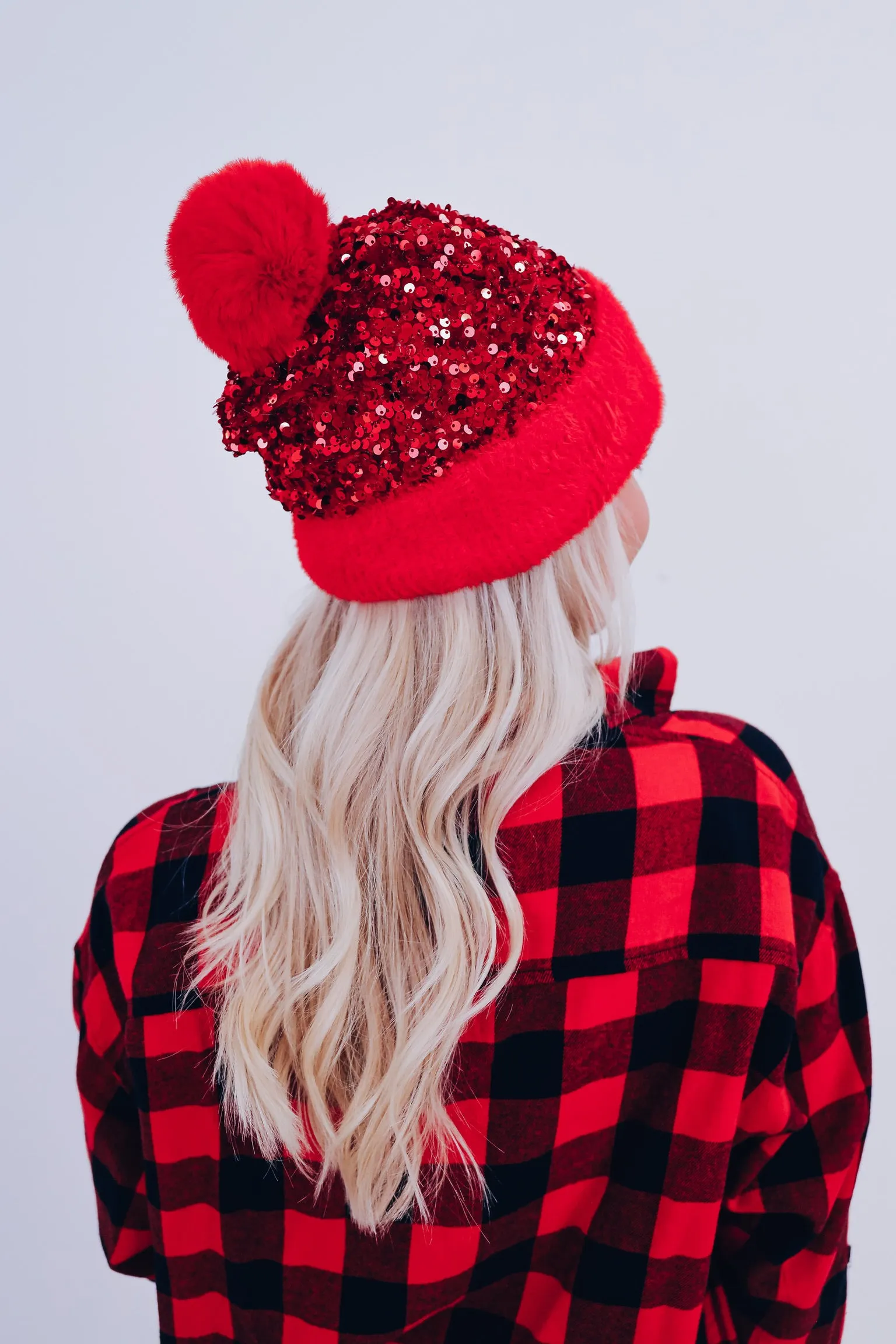 Suzie Sequin Pom Beanie - Red