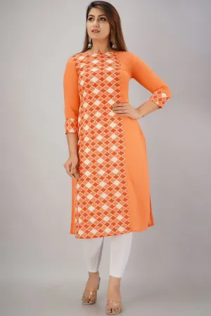 SVARCHI Women's Cotton Slub Geometric Printed Straight Kurta (Peach)