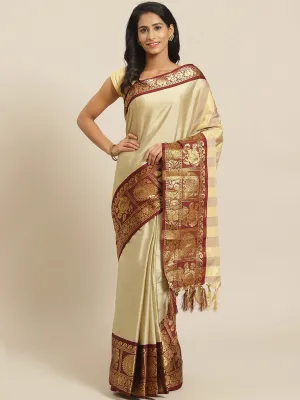 SVB Saree Beige And Maroon Embellished Saree