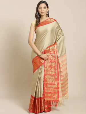 SVB Saree Beige And Red Embellished Saree