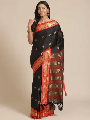 SVB Saree Black And Red Cotton Saree