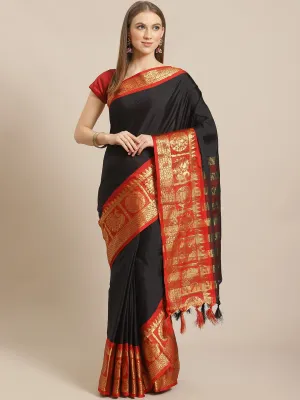 SVB Saree Black And Red Embellished Saree