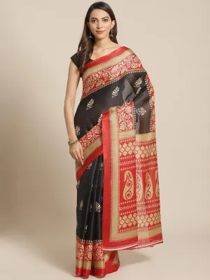 SVB Saree Black And Red Khadi Silk Saree