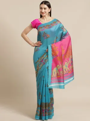 SVB  Saree Blue And Pink Colour Animal Print Saree