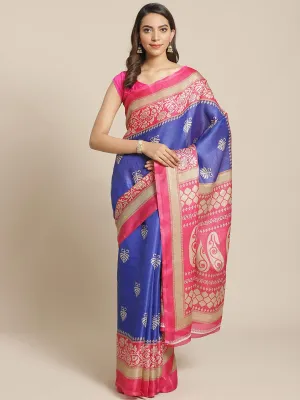 SVB Saree Blue And Pink Khadi Silk Saree