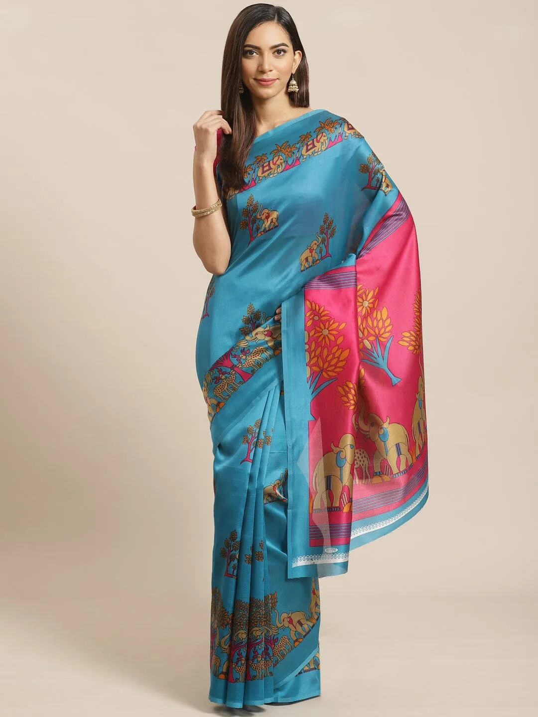 SVB Saree Blue And Pink Mysore Silk Saree