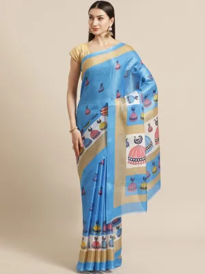 SVB Saree Blue Khadi Print Saree