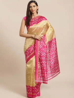 SVB Saree Brown And Pink Bandhej Print Saree