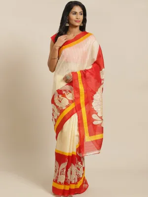 SVB Saree Chicku And Red Animal Print Saree