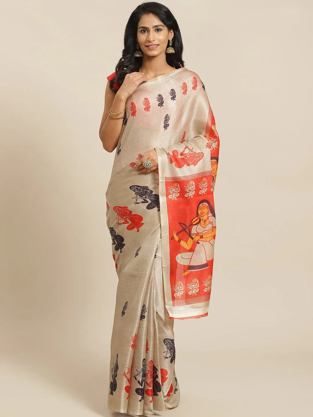 SVB SAREE  Chicku And red Colour Animal Printed Saree