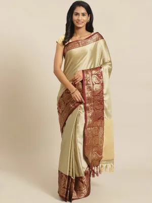 SVB Saree Cream And Maroon Embllished Saree