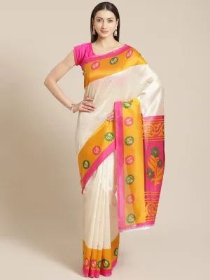 SVB Saree Cream And Pink Mysore Silk Saree