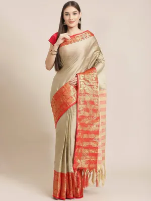 SVB Saree Cream And Red Cotton Saree