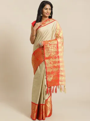 SVB Saree Cream And Red Embellished Saree