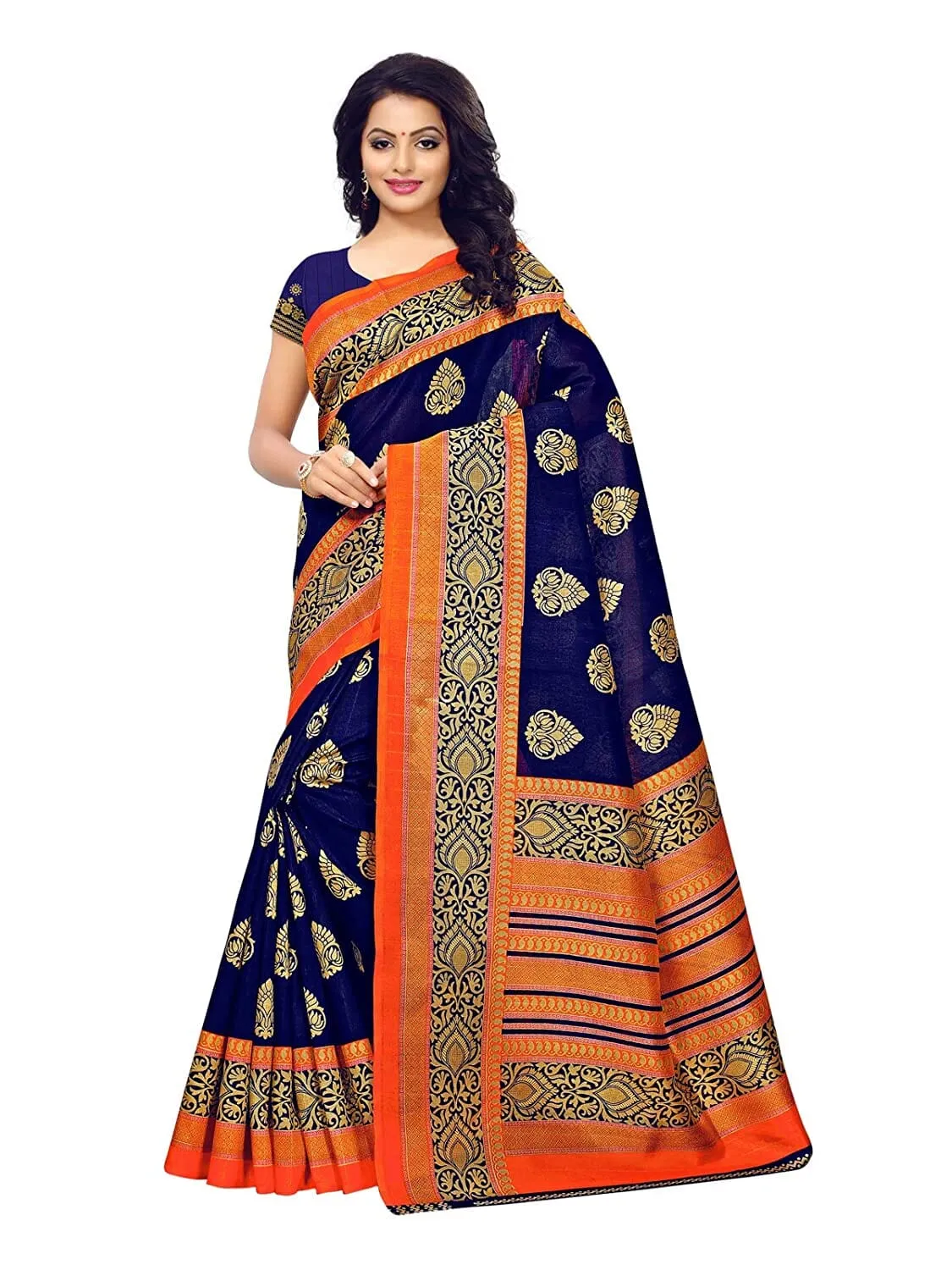 SVB Saree Dark Blue & Orange  Mysore Silk saree