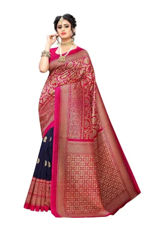 SVB Saree Dark Blue & Pink woven Art Silk Saree