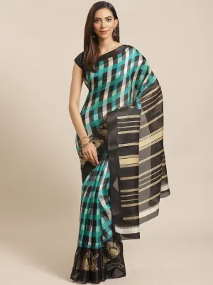 SVB Saree Green And Black Khadi Silk Saree