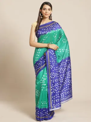 SVB Saree Green And Blue Bandhej  Print Saree