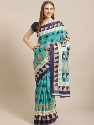 SVB Saree Green And Blue Printed Saree