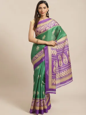 SVB Saree Green And Purple Khadi Silk Saree