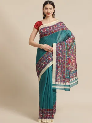 SVB Saree Green Animal Print Saree