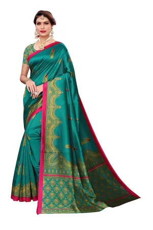 SVB Saree Green Art Silk Kalamkari Saree