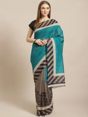 SVB Saree Grey And Green Flower Print Saree