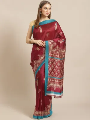 SVB Saree Maroon Animal Print Saree