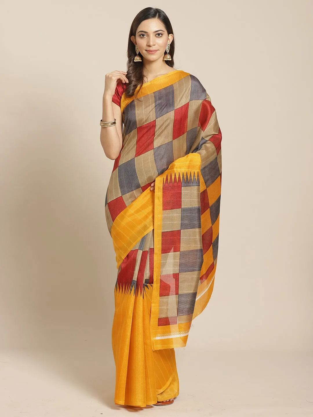 SVB SAREE Multicolour Checks Printed Mysore Silk Saree