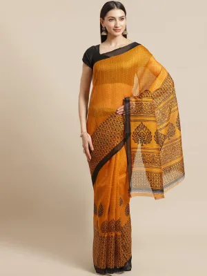 SVB Saree Mustard And Black Print saree