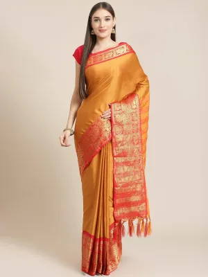 SVB Saree Mustard And Red Cotton Saree