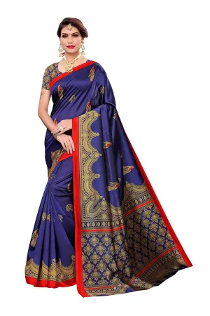 SVB Saree Navy Blue Art Silk Kalamkari Saree