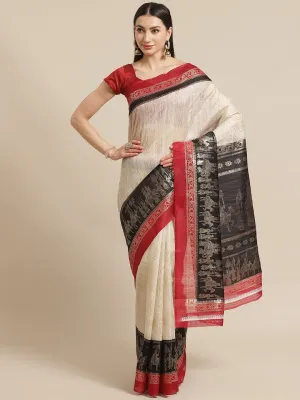 SVB SAREE Off white And Black Bhagalpuri Foil Printed saree  Silk Saree