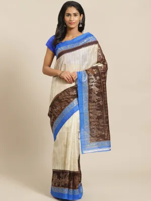 SVB SAREE Off white And Maroon Bhagalpuri Foil Printed saree  Silk Saree