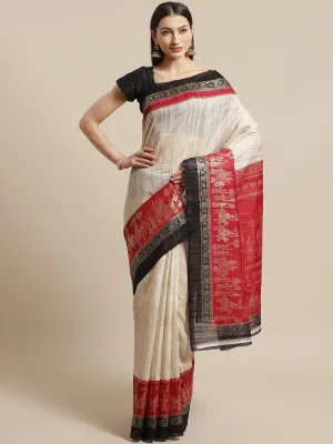 SVB SAREE Off white And Red Bhagalpuri Foil Printed saree  Silk Saree