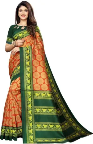 SVB Saree Orange & Green Mysore Silk Saree