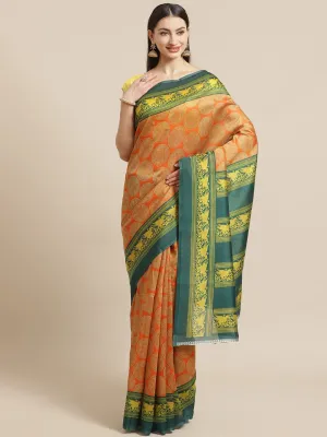 SVB SAREE Orange And Green  Mysore Silk Saree