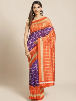 SVB Saree Orange And Purple Checks Saree