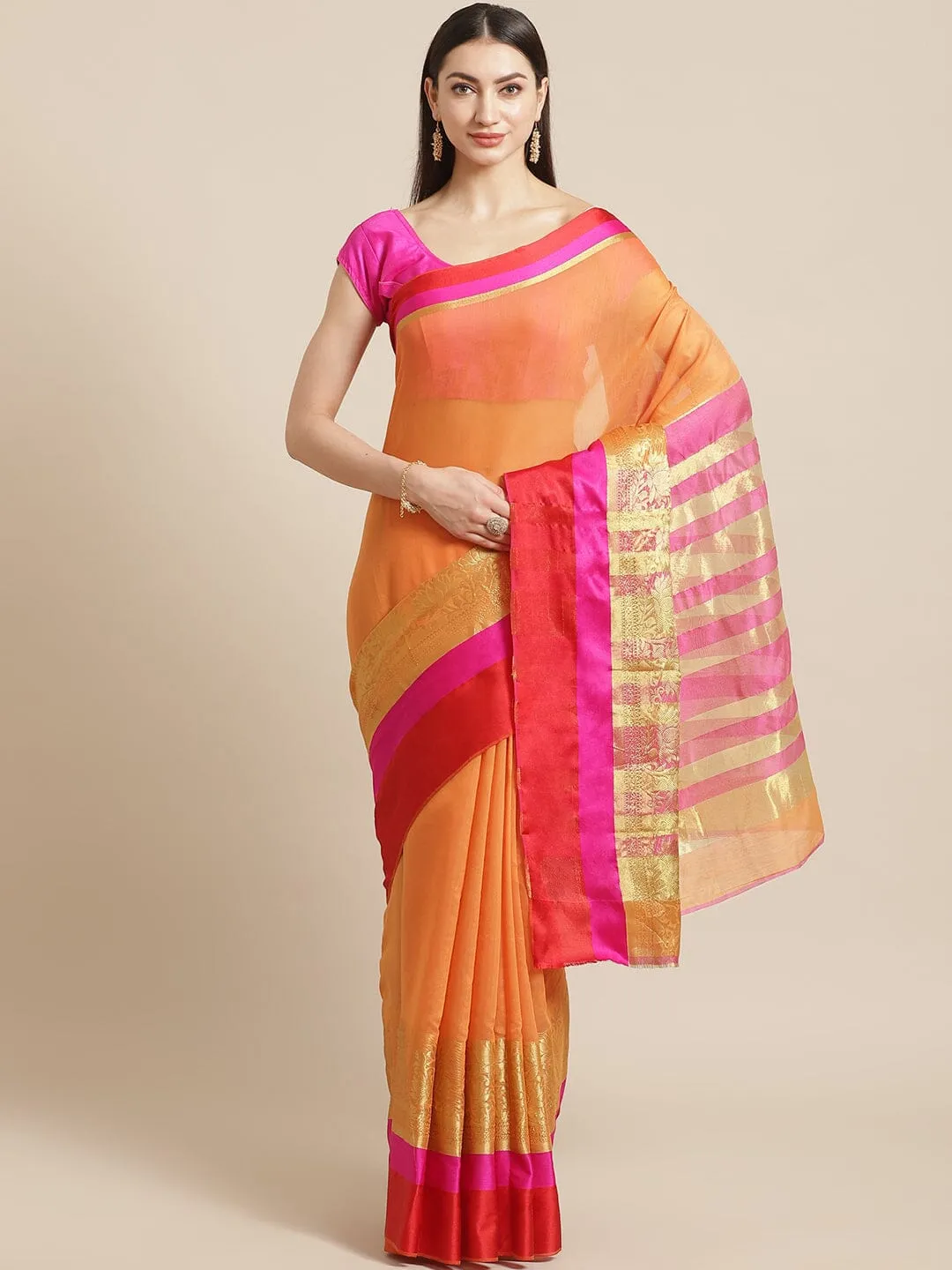 SVB Saree Orange And Red Embellished Saree