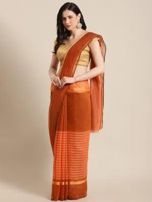 SVB Saree Orange  Polycotton Silk Saree