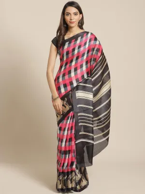 SVB Saree Pink And Black Checked  Animal Print Saree