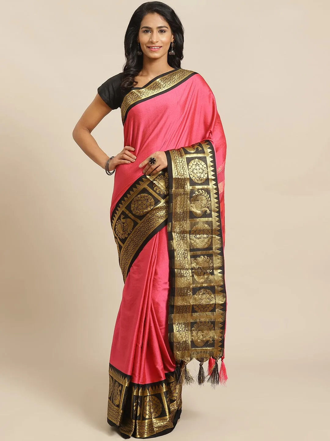 SVB Saree Pink And Black Embellished saree