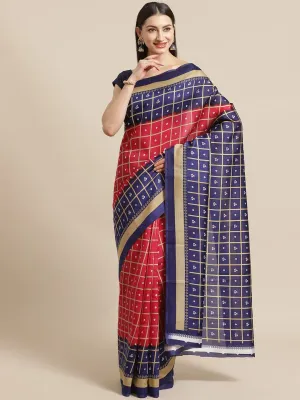 SVB Saree Pink And Blue Bandhani Print Saree