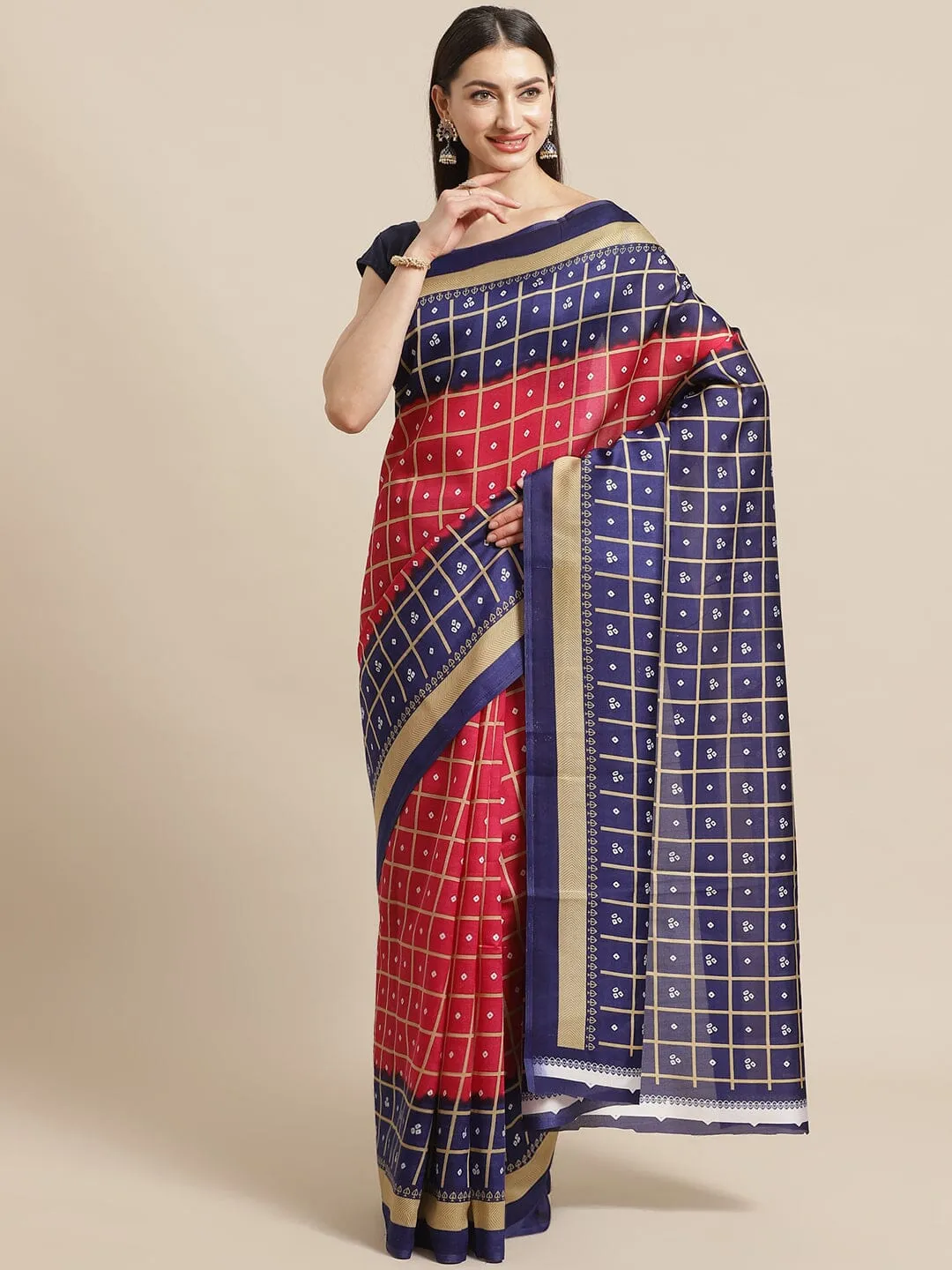 SVB Saree Pink And Blue Bandhani Print Saree